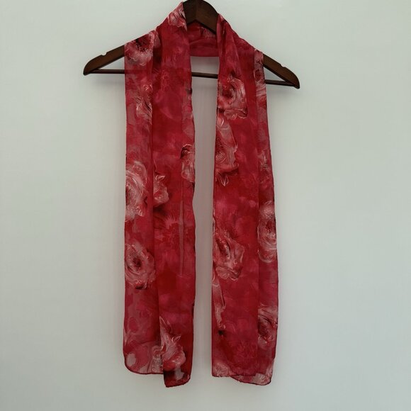 Long Silk Pink Scarf With Flowers And animal Prints - Picture 1 of 11